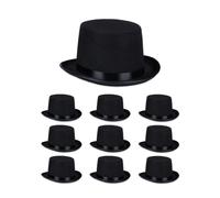 Relaxdays Chapeau Haut-de-Forme, lot 10, pour Femmes/Hommes, Halloween, Carnaval, Tour de tête jusqu'à env. 58 cm, Noir
