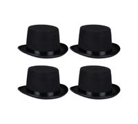 Relaxdays Chapeau Haut de Forme, Lot de 4, cylindrique, 58 cm, Accessoire Costume, Carnaval, Halloween, fête, Noir