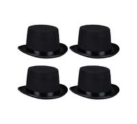 Relaxdays Chapeau Haut de Forme, Lot de 4, cylindrique, 58 cm, Accessoire Costume, Carnaval, Halloween, fête, Noir