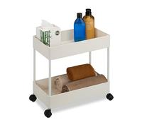 Relaxdays Chariot 2 étages, servante roulante pour Cuisine, Salle de Bain, Bureau, HxLxP 38×39,5×21,5 cm, Blanc