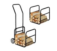 Relaxdays Chariot à bois avec panier à bûches