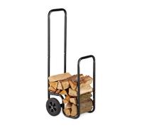 Relaxdays Chariot à bois de cheminée, Chariot à bois de chauffage en métal, avec 2 roues, jusqu’à 60 kg, noir