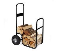 Relaxdays Chariot pour bûches de Bois, en Acier, sur Roues pneumatiques, capacité de 60 kg, intérieur, extérieur, Noir