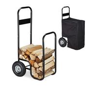 Relaxdays Chariot à bois avec bâche de protection