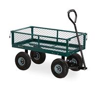 Relaxdays Handwagen, praktischer Bollerwagen für den Garten, Outdoor Transport, klappbare Seitenteile, bis 150 kg, grün