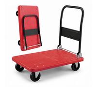 Relaxdays chariot à plate-forme pliable jusqu'à 300 kg, poignée, rouge