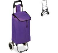 Relaxdays Chariot de courses, pliable, 25 L sac d’achats avec roulettes, chargeable jusqu’à 10 kg, 91 x 40 x 30cm,violet