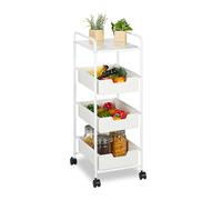 Relaxdays Chariot à roulettes, 3 Niveaux & étagère, pour Cuisine, Salle de Bain & Bureau, HxLxP : 85,5x32,5x40 cm, Blanc