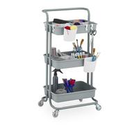 Relaxdays Chariot à roulettes, 3 Niveaux, pour Service, Salle de Bain & Bureau, HxLxP : 86x42,5x36cm, Bricolage, Gris