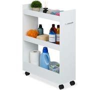 Relaxdays Chariot de Niche, 3 Compartiments, H x L x P : 78 x 21,5 x 63 cm, MDF, Étagère à roulettes, Blanc