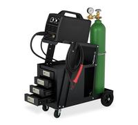 Relaxdays Chariot Atelier pour soudeuse, Porte-Outils et Bouteille à gaz, 4 tiroirs, 70 x 38 x 71 cm, Regge 110 kg, Noir, Alliage d'acier