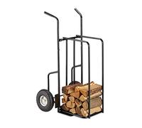 Relaxdays Chariot cheminée XL en métal, avec 2 Grosses Roues, Jusqu’à 200kg, Transport de Bois, Noir