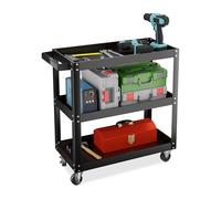Relaxdays Chariot d'atelier, 3 Niveaux, Charge maximale : env. 100 kg, H x L x P : 76 x 78 x 35 cm, Noir