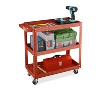 Relaxdays Chariot d'atelier, 3 Niveaux, Charge maximale : env. 100 kg, H x L x P : 76 x 78 x 35 cm, Rouge