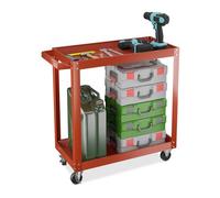 Relaxdays Chariot d'atelier, 2 Niveaux, Charge maximale : env. 100 kg, H x L x P : 76 x 78 x 35 cm, Rouge