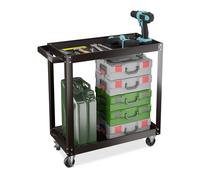 Relaxdays Chariot d'atelier, 2 Niveaux, Charge maximale : env. 100 kg, H x L x P : 76 x 78 x 35 cm, Noir