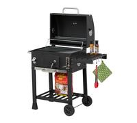 Relaxdays Barbecue au Charbon de Bois, avec Couvercle, avec roulettes, Hauteur réglable, Barbecue de Jardin, XXL, Noir/argenté