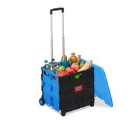 Relaxdays Chariot de Courses Pliable, 2 Roues, poignée téléscopique, jusqu'à 35 kg, avec Couvercle, Bleu/Noir