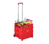 Relaxdays Chariot de Courses Pliable, 2 Roues, poignée téléscopique, Rouge | jusqu'à 35 kg, poussette de marché