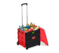 Relaxdays Chariot de Courses Pliable, 2 Roues, Rouge/Noir | poignée téléscopique, jusqu'à 35 kg, avec couvercle