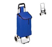 Relaxdays Chariot de Courses, Pliable, 25 L Sac d’achats avec roulettes, Chargeable Jusqu’à 10 kg, 91 x 40 x 30 cm,Bleu