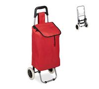 Relaxdays Chariot de Courses, Pliable, 25 L Sac d’achats avec roulettes, Chargeable Jusqu’à 10 kg, 91 x 40 x 30 cm, Roug
