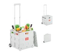 Relaxdays Chariot de courses pliable, avec roulettes, couvercle et poignée télescopique, jusqu'à 35 kg, blanc