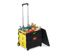 Relaxdays Chariot de Courses Pliable, jusqu'à 35 kg, bac 50 l, Jaune/Noir | poignée télescopique, 2 roulettes, transport