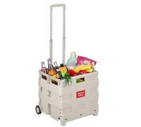 Relaxdays Chariot de Courses Pliable, Panier à roulettes, Beige | poignée télescopique, 35 kg