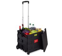 Relaxdays Chariot de courses pliable Poignée télescopique Couvercle capacité 35 kg 99x45x38 cm Noir