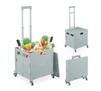 Relaxdays Chariot de Courses Pliable, roulettes pivotantes, jusqu'à 35 kg, avec Couvercle et poignée, Gris