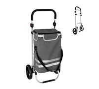 Relaxdays Chariot de Courses Pliable, Sac Isotherme Amovible, 45 l, 35 kg, 2 Grandes Roues, Gris, 104x49x38 cm