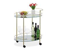 Relaxdays Chariot de Cuisine, 2 Niveaux, Porte-Bouteilles, métal & Verre, HxLxP : env. 79 x 45 x 65,5 cm, Couleur Laiton