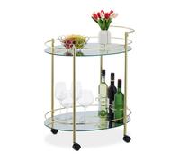 Relaxdays Chariot de Cuisine, 2 Niveaux, Porte-Bouteilles, métal & Verre, HxLxP : env. 79 x 45 x 65,5 cm, Couleur Laiton
