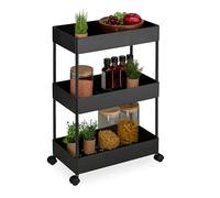 Relaxdays Chariot de Cuisine, 3 Niveaux, desserte, HLP : 65 x 39,5 x 21,5 cm, Salle de Bain, Bureau, Noir