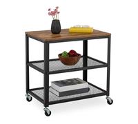 Relaxdays Chariot de Service, 3 Niveaux, Design Industriel, H x L x P : 61 x 60 x 40 cm, roulettes, Noir et Marron