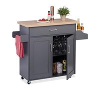 Relaxdays Chariot de Cuisine, tiroir, 2 Compartiments, épices, Serviettes, HxLxP : 90x114,5x39,5 cm, Gris - Nature
