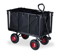 Relaxdays Chariot de Jardin, Parties latérales rabattables, bâche Amovible avec poignées, 500 kg, Noir/Rouge