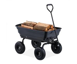 Relaxdays Chariot de Jardin avec Benne basculante, 4 Roues 3.50-4, Charge maximale : 250 kg, à Tirer, Noir