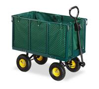 Relaxdays Gartenwagen, großer Bollerwagen mit klappabren Seitenteilen, herausnehmbare Plane mit Griffen, bis 500kg, grün