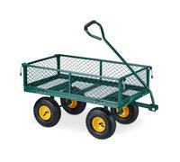 Relaxdays Chariot de Jardin Pratique, Roues pneumatiques, Parties latérales Pliables, Charge Max. 200 kg, Vert/Jaune