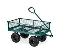 Relaxdays Chariot de Jardin Pratique, Roues pneumatiques, Parties latérales Pliables, Charge Max. 200 kg, Vert