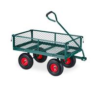 Relaxdays Chariot de Jardin Pratique, Roues pneumatiques, Parties latérales Pliables, Charge Max. 200 kg, Vert/Rouge
