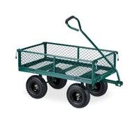 Relaxdays Chariot de Jardin Pratique, Roues pneumatiques, Parties latérales Pliables, Charge Max. 200 kg, Vert