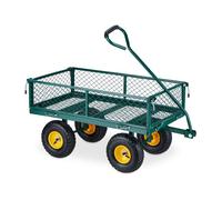 Relaxdays Chariot de jardin pratique, roues pneumatiques, parties latérales pliables, charge max. 200 kg, vert/jaune