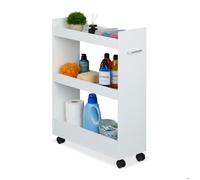 Relaxdays Chariot de niche, 3 compartiments, H x L x P : 78 x 21,5 x 63 cm, MDF, Étagère à roulettes, blanc