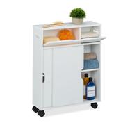 Relaxdays Chariot de Niche, Portes coulissantes, 67 x 17 x 52 cm, Salle de Bain, Armoire étroit avec roulettes, Blanc