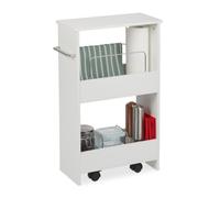 Relaxdays Chariot de Niche, 2 Compartiments, désserte sur roulettes, Meuble étroit, Bain et Cuisine, MDF, Blanc.