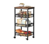 Relaxdays Chariot de Niche en métal Brun/Noir, étagère étroite 4 Niveaux, Salle de Bain & Cuisine, 77x22x45 cm