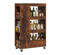 Relaxdays Chariot de Niche HBT: 85 x 18 x 60 cm, étagère étroite pour Salle de Bain et Cuisine, 4 Niveaux, étagère à roulettes, Aspect Bois, Marron
